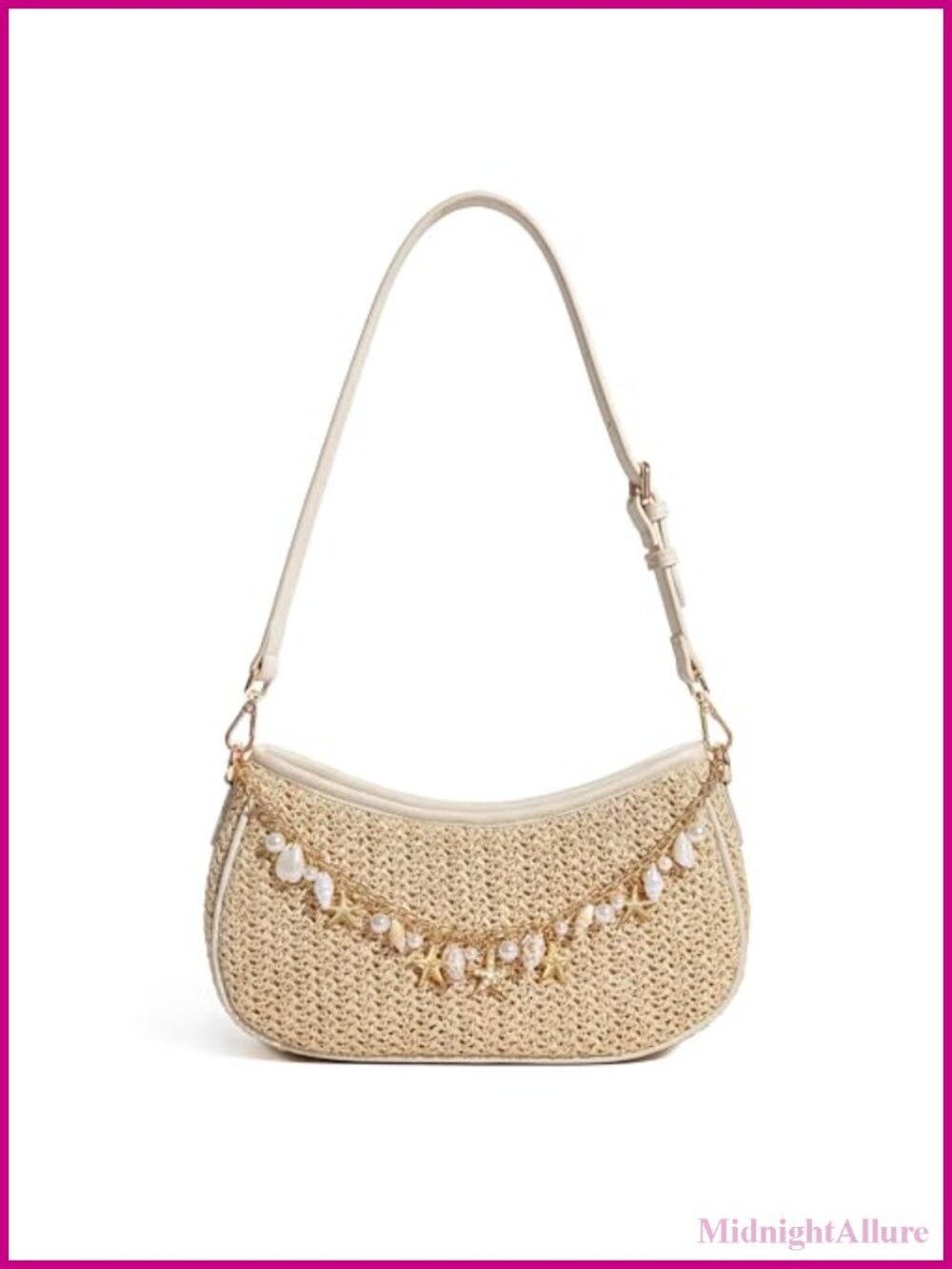 Woven Raffia Straw Shoulder Hobo Bag Charm Chain Summer Beach Purse